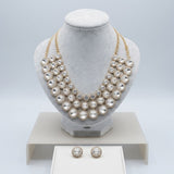 Gold Glass Halo Crystal 3 Row Collar Necklace