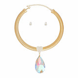 Omega Chain Pave Heart Aurbo Teardrop Pendant Set