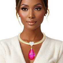 Cargar imagen en el visor de la galería, Omega Chain Pave Heart Fuchsia Teardrop Pendant
