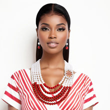 Load image into Gallery viewer, Mix Red White Pearl Delta Soror Necklace Set
