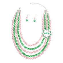 Load image into Gallery viewer, AKA Necklace Pink Green Pearl AKA Set
