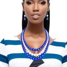 Load image into Gallery viewer, Pearl Necklace Blue White 3 Strand for Women
