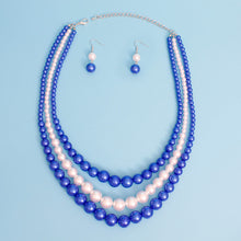 Load image into Gallery viewer, Pearl Necklace Blue White 3 Strand for Women
