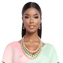 Load image into Gallery viewer, AKA Pearl Necklace Pink Green 3 Strand
