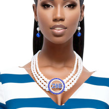 Load image into Gallery viewer, Pearl Necklace Blue White Zeta Set for Women
