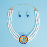 Pearl Necklace Blue Gold Sigma Set for Women