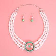 Load image into Gallery viewer, AKA Pearl Necklace Pink Green AKA Set
