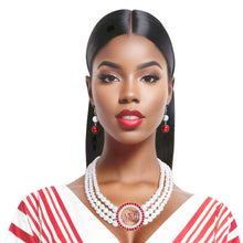 Load image into Gallery viewer, Pearl Necklace Red White Delta Soror Set
