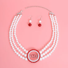 Load image into Gallery viewer, Pearl Necklace Red White Delta Soror Set

