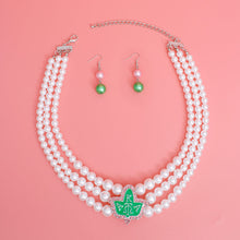 Cargar imagen en el visor de la galería, AKA Pearl Necklace Green Tea Rose AKA Set
