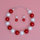 DST Sorority Red White 30mm Jumbo Pearl Set