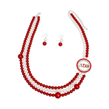 Load image into Gallery viewer, DST Sorority Red White Pearl Long Brooch Necklace
