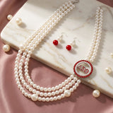 DST Sorority White Pearl Long Brooch Necklace