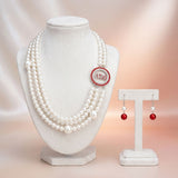 DST Sorority White Pearl Long Brooch Necklace
