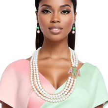 Load image into Gallery viewer, AKA Sorority White Long 3 Row Brooch Necklace
