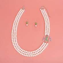 Load image into Gallery viewer, AKA Sorority White Long 3 Row Brooch Necklace
