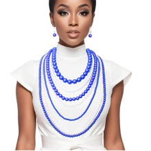 Load image into Gallery viewer, ZPB Sorority Blue White Pearl Long 7 Row Necklace
