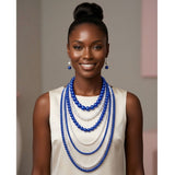 ZPB Sorority Blue White Pearl Long 7 Row Necklace