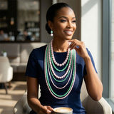 AKA Sorority Pink Green Pearl Long 7 Row Necklace