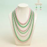 AKA Sorority Pink Green Pearl Long 7 Row Necklace