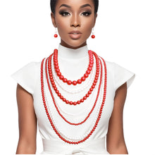 Load image into Gallery viewer, DST Sorority Red White Pearl Long 7 Row Necklace
