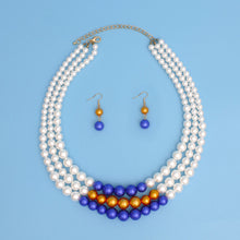 Cargar imagen en el visor de la galería, SGRHO Pearl White Gold Blue Center 3 Strand Set
