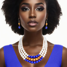 Cargar imagen en el visor de la galería, SGRHO Pearl White Gold Blue Center 3 Strand Set

