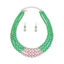 Load image into Gallery viewer, AKA Pearl Green with Pink Center 3 Strand Set
