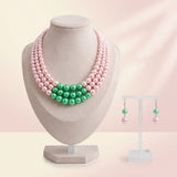 AKA Pearls Pink with Green Center 3 Strand Set