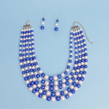 Load image into Gallery viewer, ZPB Alternating Blue White Pearl 5 Strand Necklace
