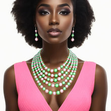 Cargar imagen en el visor de la galería, AKA Alternating Pink Green Pearl 5 Strand Necklace
