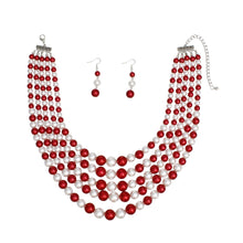 Cargar imagen en el visor de la galería, DST Alternating Red White Pearl 5 Strand Necklace
