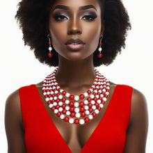 Cargar imagen en el visor de la galería, DST Alternating Red White Pearl 5 Strand Necklace
