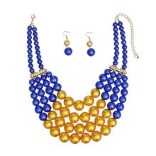 Load image into Gallery viewer, SGRHO Chunky Blue Gold Pearl Bib Necklace Set
