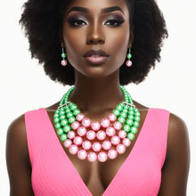 Load image into Gallery viewer, AKA Chunky Pink Green Pearl Bib Necklace Set
