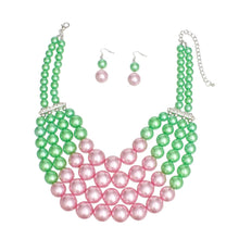 Load image into Gallery viewer, AKA Chunky Pink Green Pearl Bib Necklace Set
