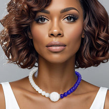 Cargar imagen en el visor de la galería, ZPB Sorority Blue White Pearl Glass Bead Necklace

