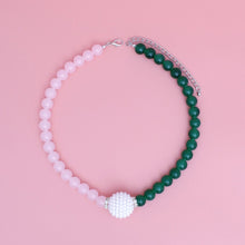 Cargar imagen en el visor de la galería, AKA Sorority Pink Green Pearl Glass Bead Necklace

