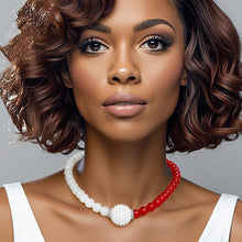 Cargar imagen en el visor de la galería, DST Sorority Red White Pearl Glass Bead Necklace
