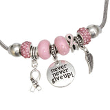 Breast Cancer Silver Never Give Up Charm Necklace
