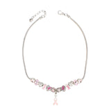 Breast Cancer Silver Hope Ribbon Charm Necklace
