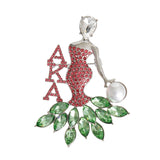AKA Pink Green Woman Sorority Pin