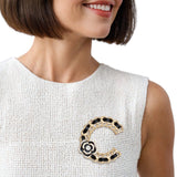 Brooch Gold and Black C French Girl Camellia Pin