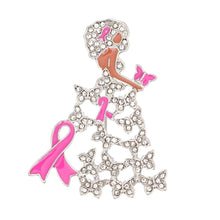 Load image into Gallery viewer, Brooch Silver Stone Pink Ribbon Butterfly Gown
