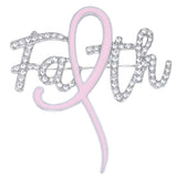 Breast Cancer Brooch Silver Faith Light Pink Ribbon