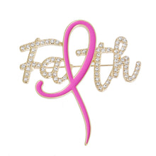Load image into Gallery viewer, Breast Cancer Brooch Gold Faith Pink Ribbon

