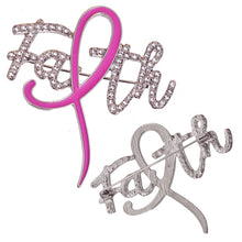 Cargar imagen en el visor de la galería, Breast Cancer Brooch Silver Faith Pink Ribbon
