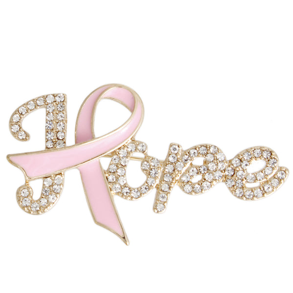 Breast Cancer Brooch Gold Light Pink Ribbon Hope Pin
