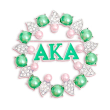 Load image into Gallery viewer, AKA Brooch Pink Green AKA Pearl Pin
