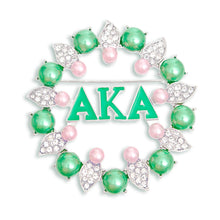 Load image into Gallery viewer, AKA Brooch Pink Green AKA Pearl Pin
